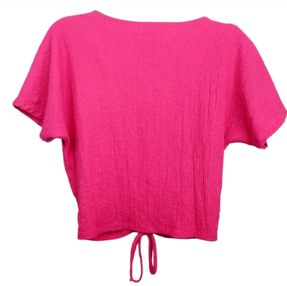 Zara Pink Short Sleeve Drawstring V Neck Relaxed Crop Top Women's Size Small S - Picture 8 of 11
